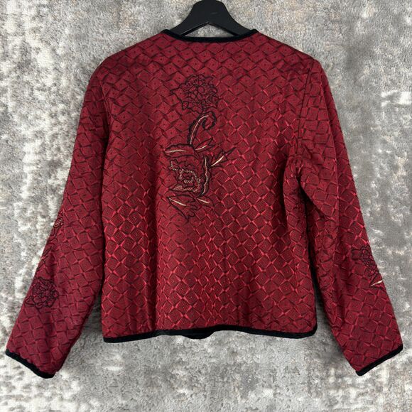 Choices Womens Size M Floral Embroidered Geometric Blazer Jacket Red Long Sleeve - Picture 4 of 8